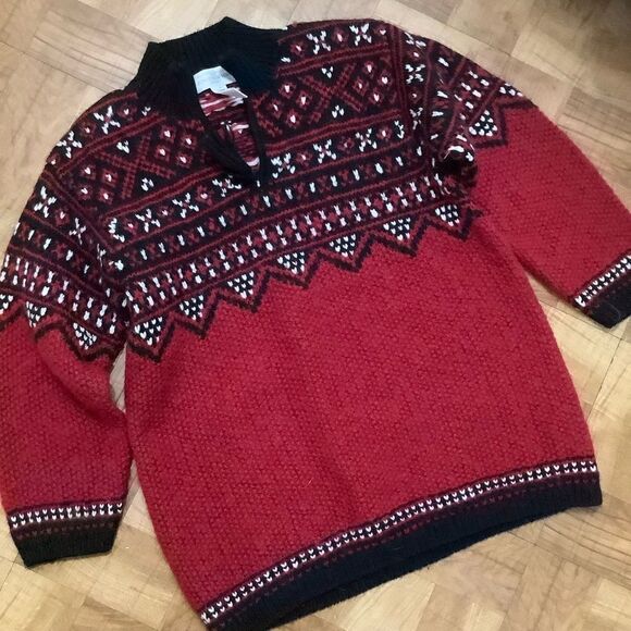 Vintage 1980s 1990s chunky warm ski snowflake 1/4 zip sweater M - Picture 1 of 5